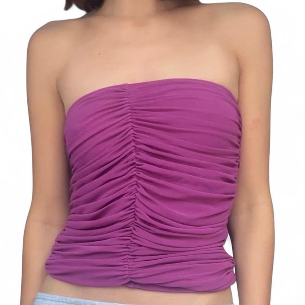 Ruched Strapless Purple Top